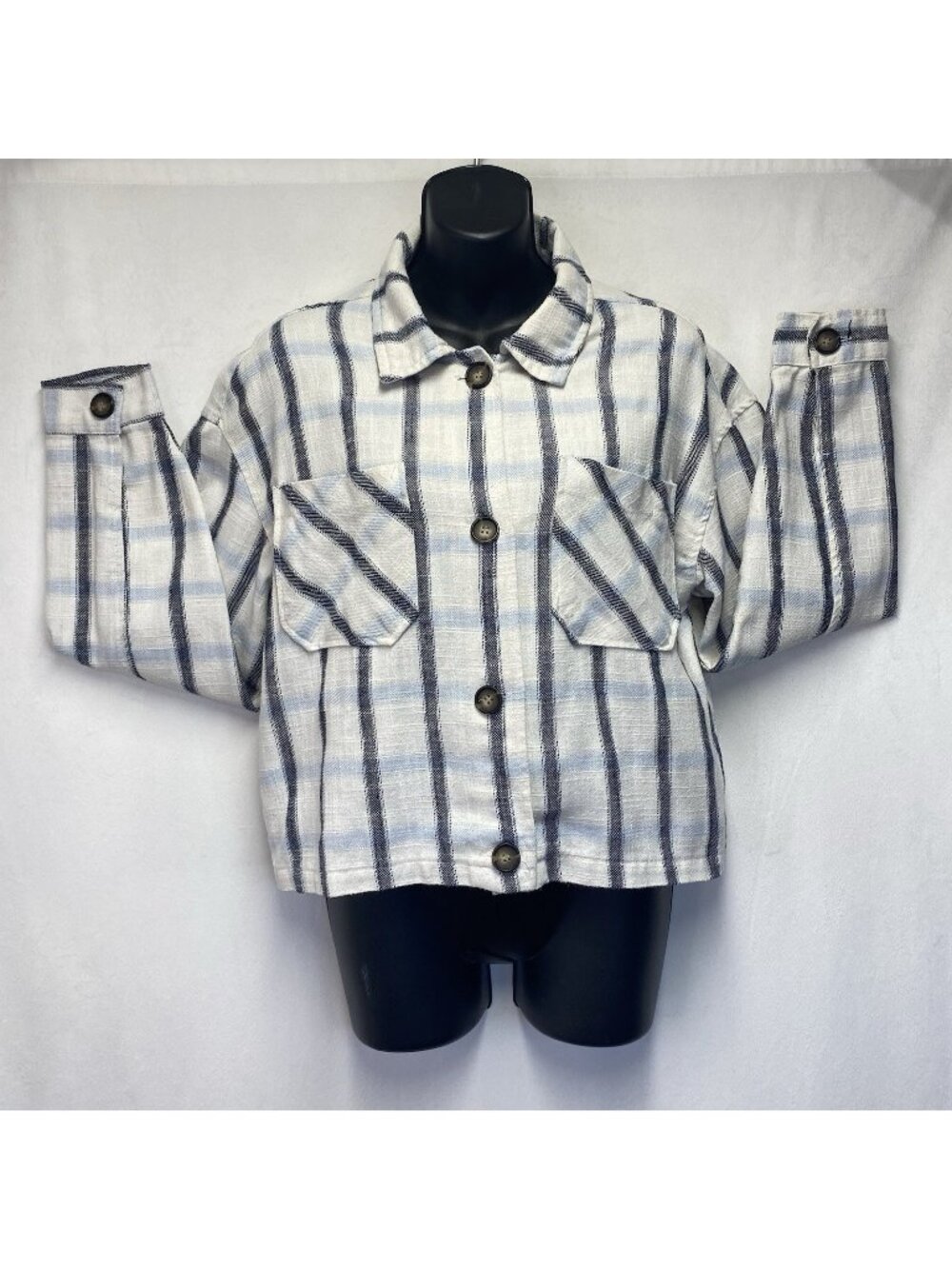 ASHLEY by 26 INTERNATIONAL Plaid Cropped Button-Up Top Women Medium Multicolor